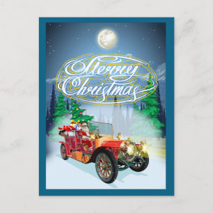 Weihnachtskarte mit Oldtimer und Weihnachtsmann Postkarte
