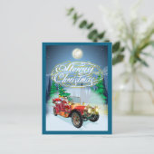 Weihnachtskarte mit Oldtimer und Weihnachtsmann Postkarte (Stehend Vorderseite)