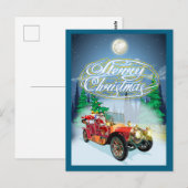 Weihnachtskarte mit Oldtimer und Weihnachtsmann Postkarte (Vorne/Hinten)