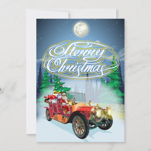 Weihnachtskarte mit Oldtimer und Weihnachtsmann Save The Date (Vorderseite)