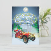 Weihnachtskarte mit Oldtimer und Weihnachtsmann Save The Date (Stehend Vorderseite)