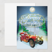 Weihnachtskarte mit Oldtimer und Weihnachtsmann Save The Date (Vorne/Hinten)