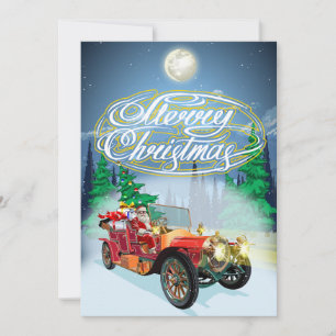 Weihnachtskarte mit Oldtimer und Weihnachtsmann Save The Date