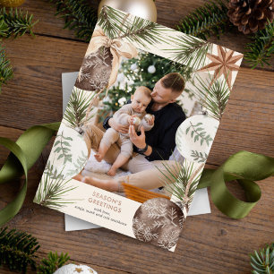 Weihnachtskarte mit Ornament-Rahmen und Foto Folien Feiertagskarte