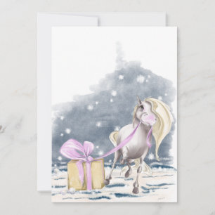 Weihnachtskarte mit Pferd und Weihnachtspacket Feiertagskarte