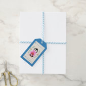 Weihnachtskarte mit Pinguin und Weihnachtsstern in Geschenkanhänger (Mit Garn)