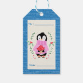 Weihnachtskarte mit Pinguin und Weihnachtsstern in Geschenkanhänger (Vorderseite)