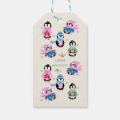 Weihnachtskarte mit Pinguin und Weihnachtsstern in Geschenkanhänger (Rückseite)