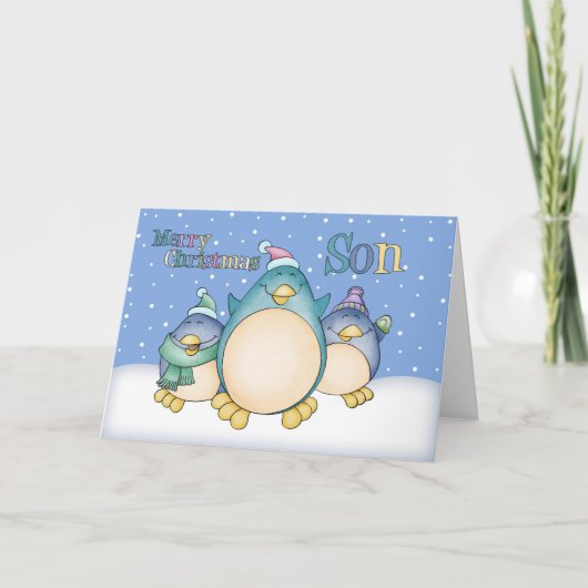 Weihnachtskarte mit Pinguinen Feiertagskarte (Vorderseite)