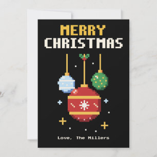 Weihnachtskarte mit Pixel Art Ornamente Feiertagskarte