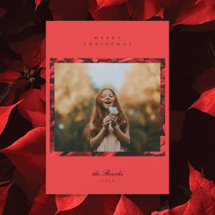 Weihnachtskarte mit Poinsettien-Rahmen für 2 Fotos Feiertagskarte
