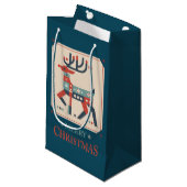 Weihnachtskarte mit Reindeer Illustration Design Kleine Geschenktüte (Vorderseite Schrägansicht)
