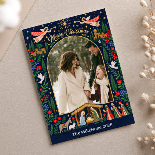 Weihnachtskarte mit religiöser Geburtsszene 1 Foto Feiertagskarte