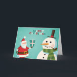 Weihnachtskarte mit Sankt und Schneemann Feiertagskarte<br><div class="desc">Weihnachtskarte mit Sankt und Schneemann. Vektor. Editable © und ® Bigstock® - alle Rechte vorbehalten.</div>