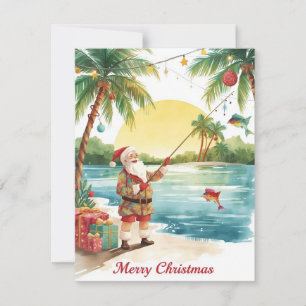 Weihnachtskarte mit Santa Claus beim Angeln als Fe Feiertagskarte