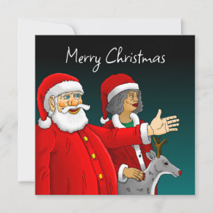 Weihnachtskarte mit Santa Claus, Mrs Santa und Rud Mitteilungskarte