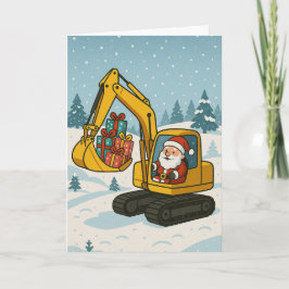 Weihnachtskarte mit Santa im Bagger, der Geschenke Karte