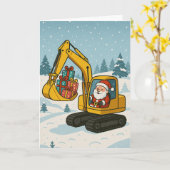 Weihnachtskarte mit Santa im Bagger, der Geschenke Karte (Gelbe Blume)
