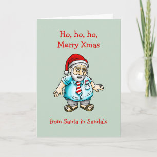 Weihnachtskarte mit Santa in Sandalen Feiertagskarte