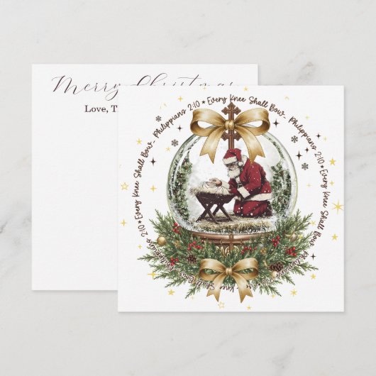 Weihnachtskarte mit Santa & Krippe und Bibelvers (Vorne/Hinten)