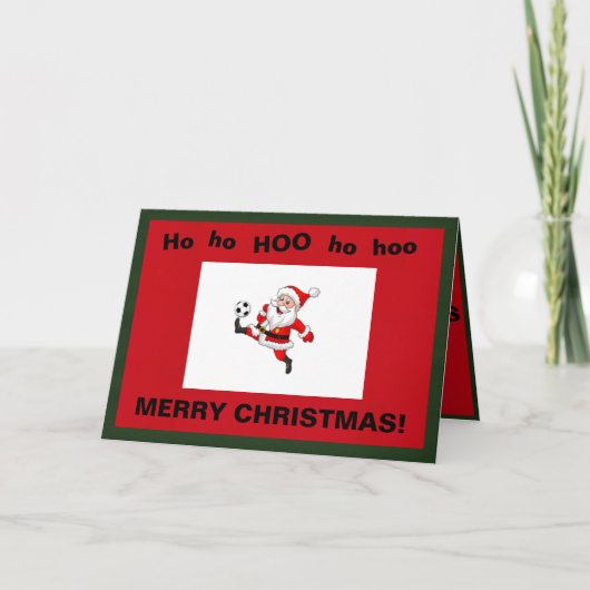 Weihnachtskarte mit Santa Playing Soccer Karte (Vorderseite)