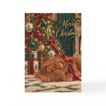 Weihnachtskarte mit schlafendem Dogue de Bordeaux