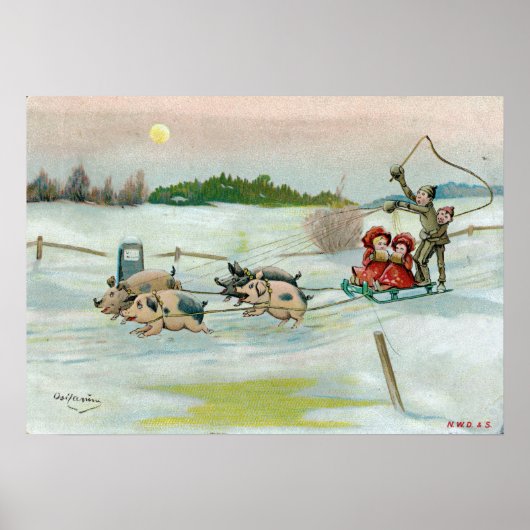 Weihnachtskarte mit Schlitten und Reis Poster (Vorne)