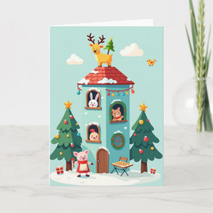 Weihnachtskarte mit schneebedecktem Türkisen Haus Karte