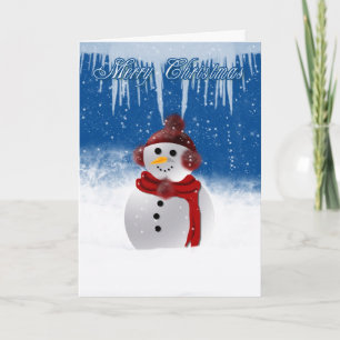 Weihnachtskarte mit Schneemann in den flaumigen Feiertagskarte