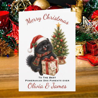 Weihnachtskarte mit schwarzen Pomeranian-Hunde-Elt Karte