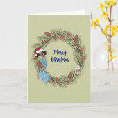 Weihnachtskarte mit schwarzer Meerjungfrau und Kra Karte (Gelbe Blume)