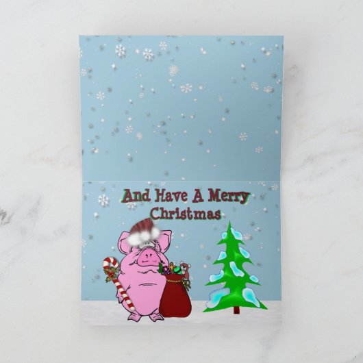 Weihnachtskarte mit Schwein im Bad Karte (Innenseite)