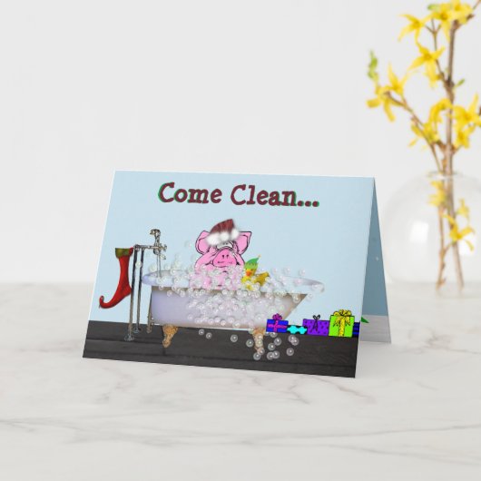 Weihnachtskarte mit Schwein im Bad Karte (Gelbe Blume)