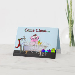 Weihnachtskarte mit Schwein im Bad Karte