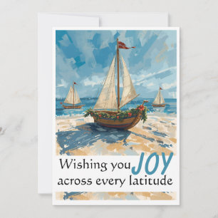 Weihnachtskarte mit Segelboot im maritimen Stil Feiertagskarte