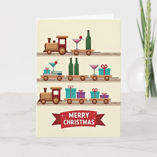 Weihnachtskarte mit spielerischem Zug Karte (Vorderseite)