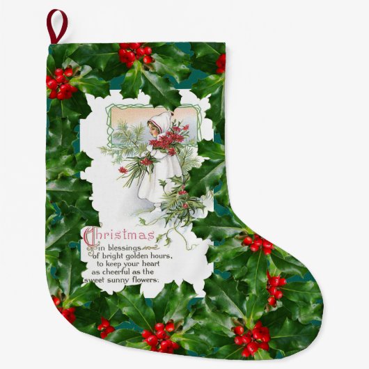 Weihnachtskarte mit Stechpalmen-Beeren und Weihnac Großer Weihnachtsstrumpf (Vorderseite)
