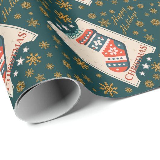 Weihnachtskarte mit Strumpf Illustration Geschenkpapier (Rolleneckpunkt)