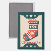 Weihnachtskarte mit Strumpf Illustration Magnet (Vorderseite/Rückseite)