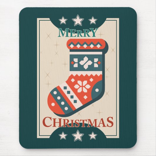 Weihnachtskarte mit Strumpf Illustration Mousepad (Vorne)