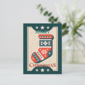Weihnachtskarte mit Strumpf Illustration Postkarte (Stehend Vorderseite)