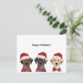 Weihnachtskarte mit Three Labrador Postkarte (Stehend Vorderseite)