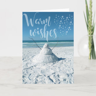 Weihnachtskarte mit tropischem Strand-Schneemann u Feiertagskarte