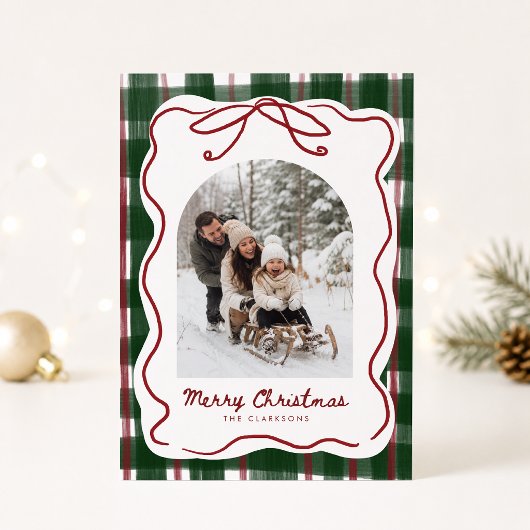 Weihnachtskarte mit verspieltem Bogenrahmen-Foto Einladung