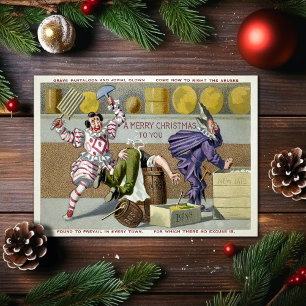 Weihnachtskarte mit viktorianischen Clowns Feiertagskarte