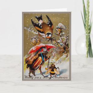 Weihnachtskarte mit viktorianischen Insekten und V Feiertagskarte