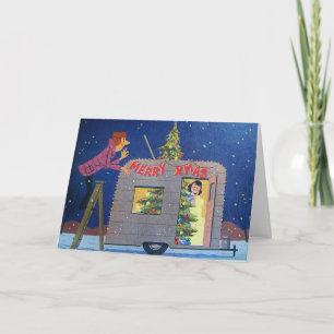 WEIHNACHTSKARTE MIT VINTAGE-CAMPER-MOTIV FEIERTAGSKARTE