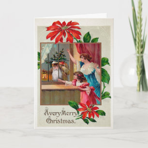 Weihnachtskarte mit Vintage-Fenster-Santa Feiertagskarte