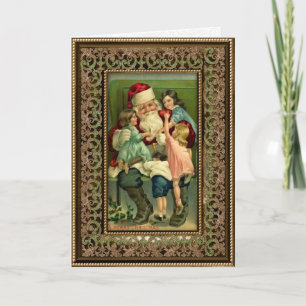 Weihnachtskarte mit Vintage-Santa und Kindern Feiertagskarte