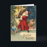 Weihnachtskarte mit Vintagem Weihnachtsmann und En Feiertagskarte<br><div class="desc">Lege ein kleines Weihnachtsgeschenk in jeden Briefkasten. Süße kleine Engel kommen,  um Ihnen die Wunder von Weihnachten auf dieser Grußkarte wünschen. Weihnachtskarten für Kinder oder jeden.</div>